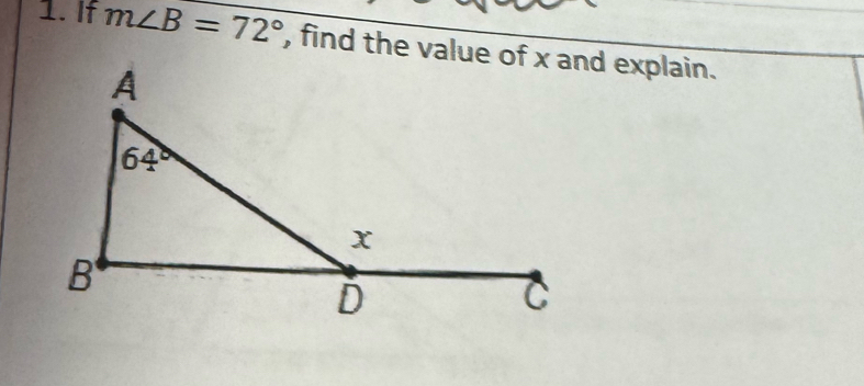 If m∠ B=72°