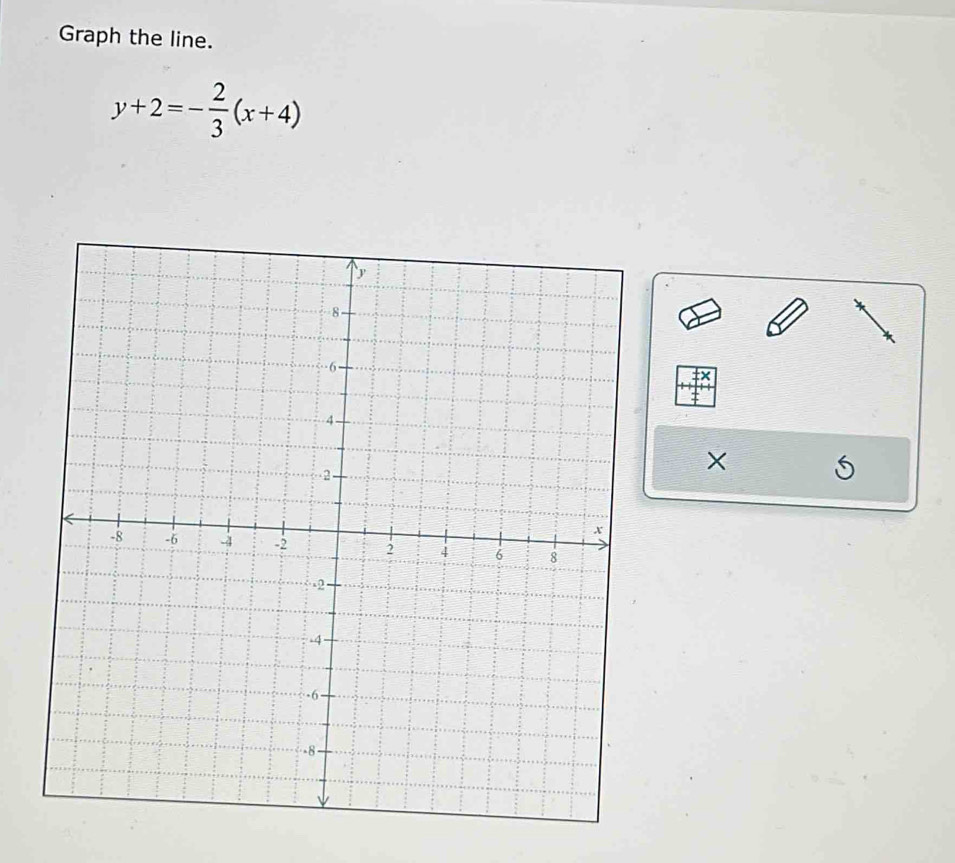 Graph the line.
y+2=- 2/3 (x+4)
×