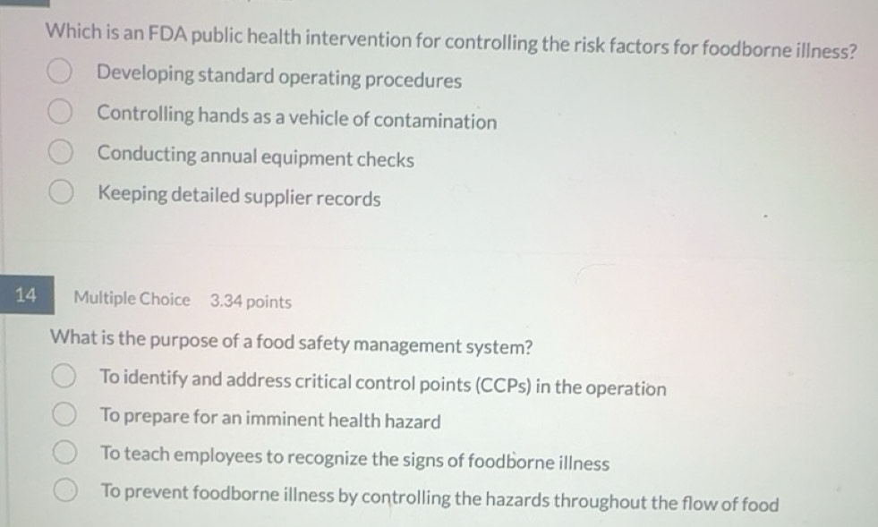Solved: Which is an FDA public health intervention for controlling the ...