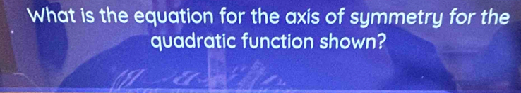 What is the equation for the axis of symmetry for the 
quadratic function shown?