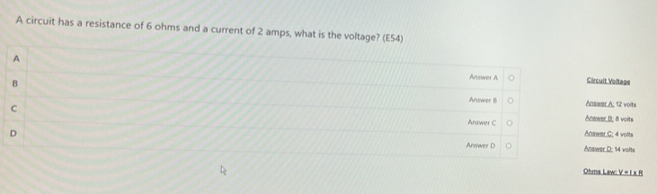 Solved: A circuit has a resistance of 6 ohms and a current of 2 amps ...