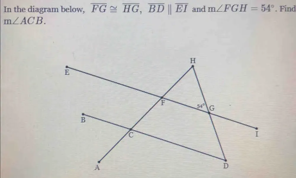 Solved: In the diagram below, overline FG≌ overline HG, overline BD ...