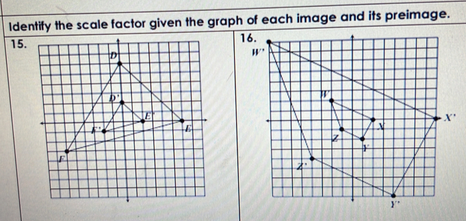 Identify the scale factor given the graph of each image and its preimage.
15.16