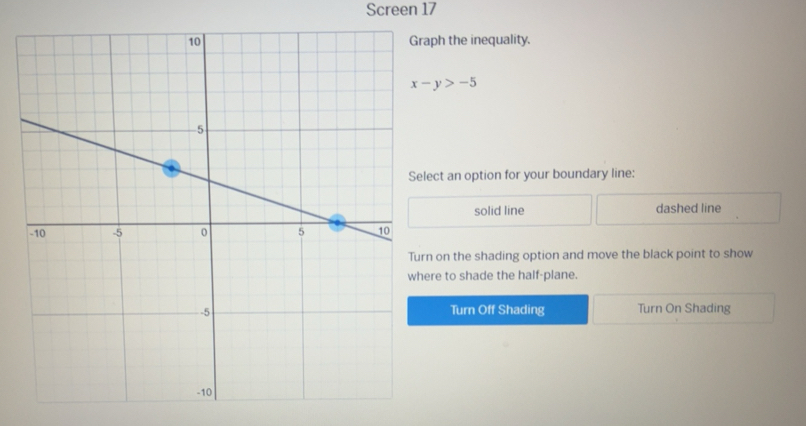 Solved: Screen 17 ph the inequality. x-y>-5 ect an option for your ...