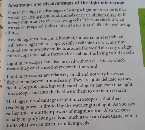 Solved: Advantages and disadvantages of the light microscope One of the ...