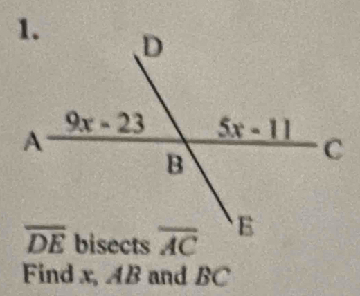 Find x, AB and BC