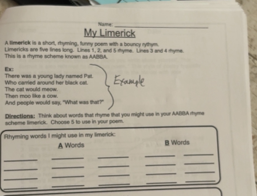 Solved: Name: _ My Limerick A limerick is a short, rhyming, funny poem ...