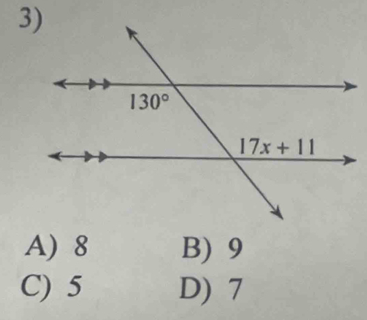 A) 8 B) 9
C) 5 D) 7