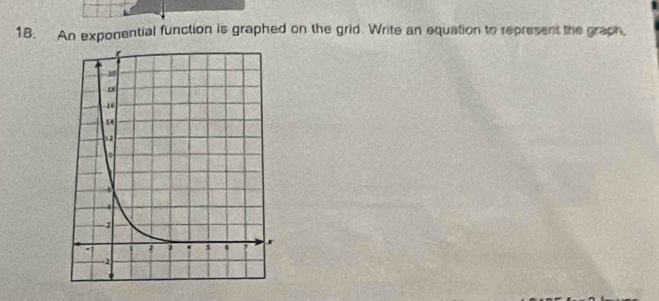 An exponential function is graphed on the grid. Write an equation to represent the graph.