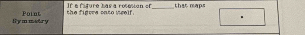 If a figure has a rotation of_ that maps 
Point the figure onto itself. 
Symmetry