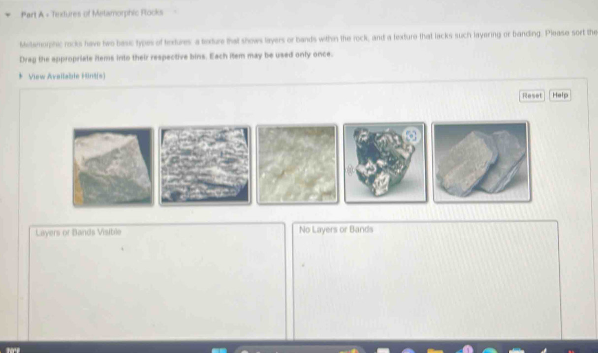 Solved: Textures of Metamorphic Flocks Metamorphic rocks have two basic ...