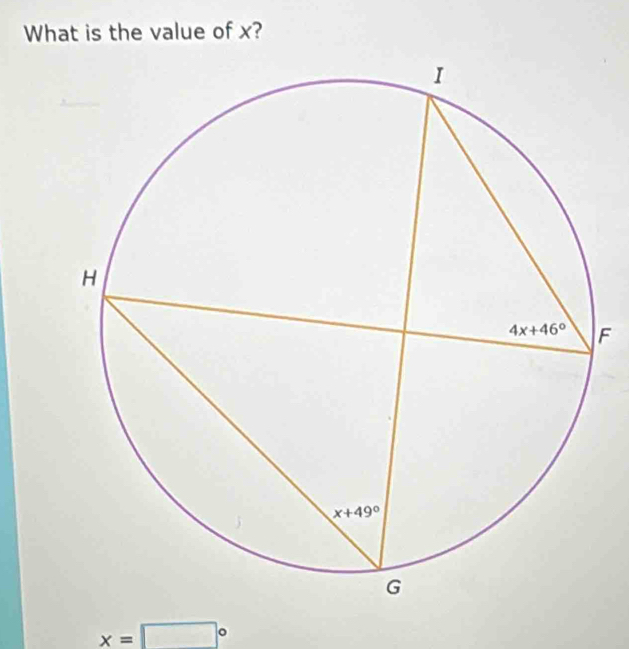 What is the value of x?
F
x=□°