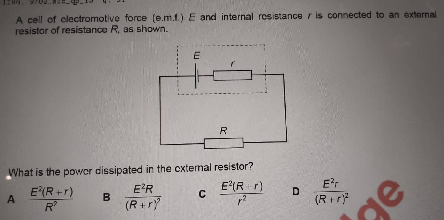 Solved: 9702_s18_qp. A cell of electromotive force (e. m.f.) E and ...