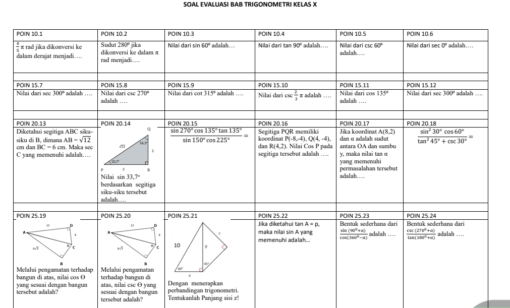 SOAL EVALUASI BAB TRIGONOMETRI KELAS X
tersebut adalah? Tentukanlah Panjang sisi z!