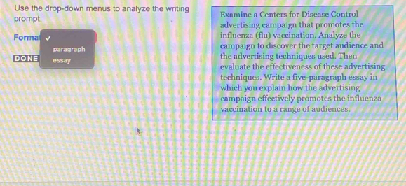 Solved: Use the drop-down menus to analyze the writing prompt. Examine ...