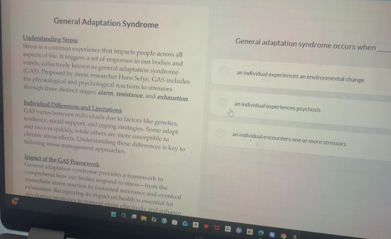 Solved: General Adaptation Syndrome Understanding Stress General ...