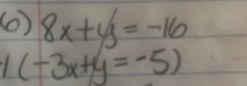 (6) 8x+y=-16
1 (-3x+y=-5)