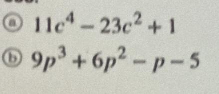 11c^4-23c^2+1
ⓑ 9p^3+6p^2-p-5