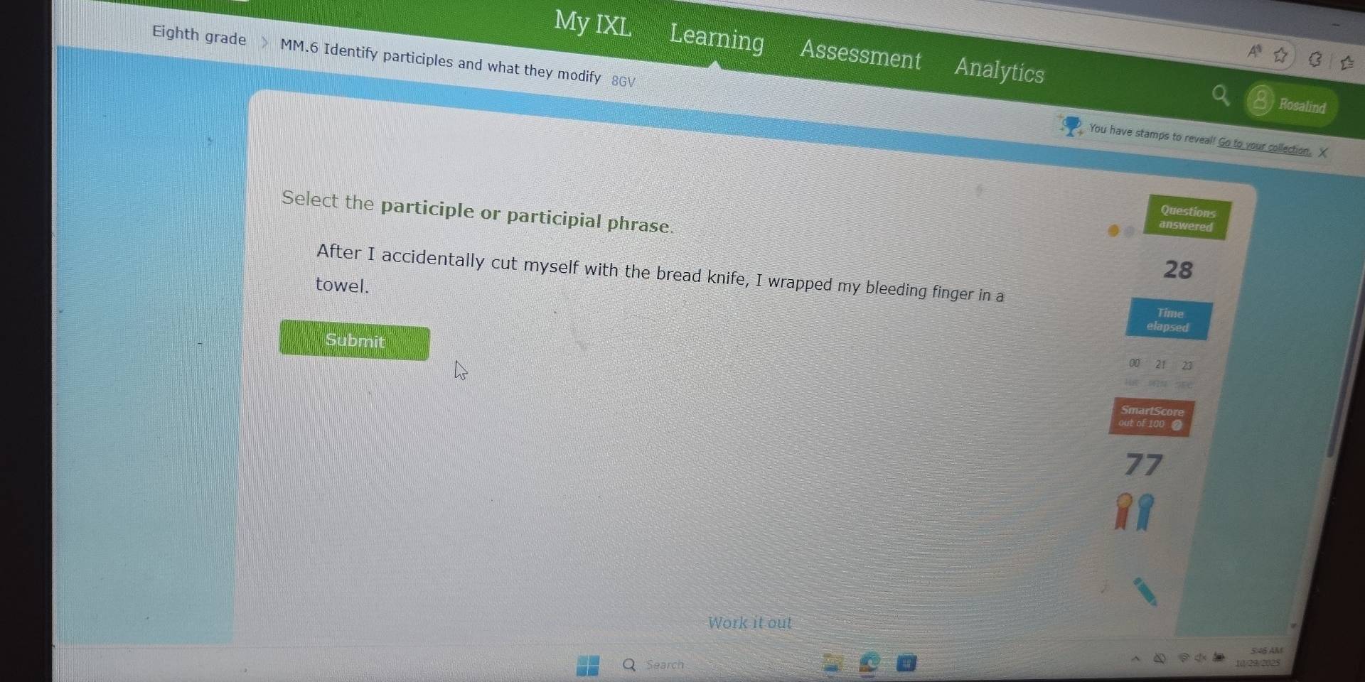 Solved: My IXL Learning Assessment Analytics Eighth grade MM.6 Identify ...