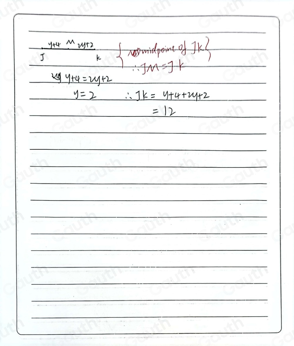 Solved: Examples 5 and 6 Suppose M is the midpoint of overline JK. Find ...
