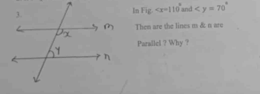 In Fig. and
Then are the lines m & n are 
Parallel ? Why ?