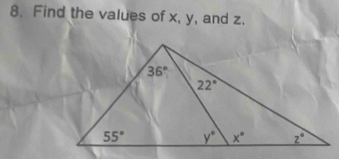 Find the values of x, y, and z.