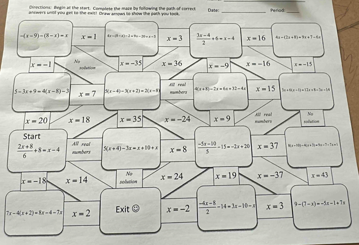 Directions: Begin at the start. Complete the maze by following the path of correct
ans Date: _Period:_