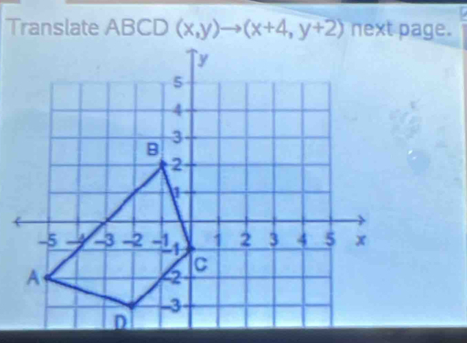 Translate ABCD (x,y)to (x+4,y+2) next page.