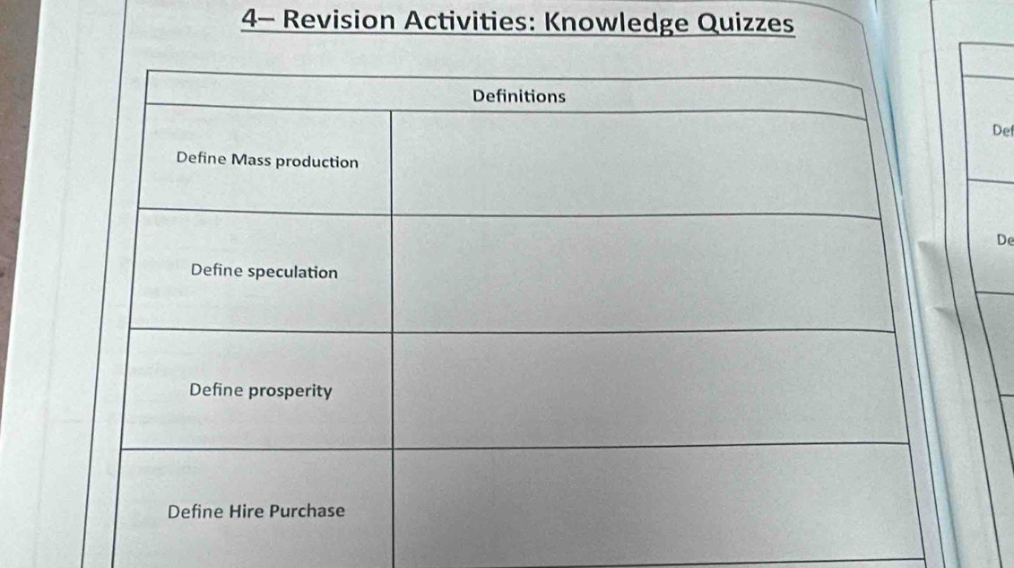 4- Revision Activities: Knowledge Quizzes 
De 
De