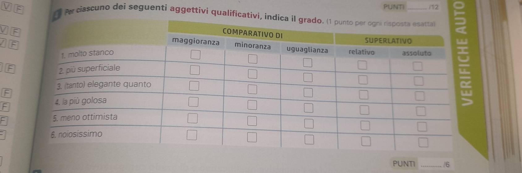 PUNTI /12 
Percisscuno dei seguenti aggettivi qualifica 
PUNTI _/6