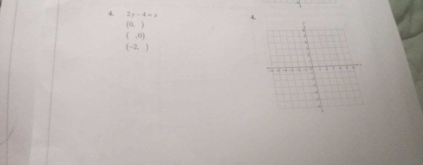 2y-4=x
4.
(0,)
(,0)
(-2,)