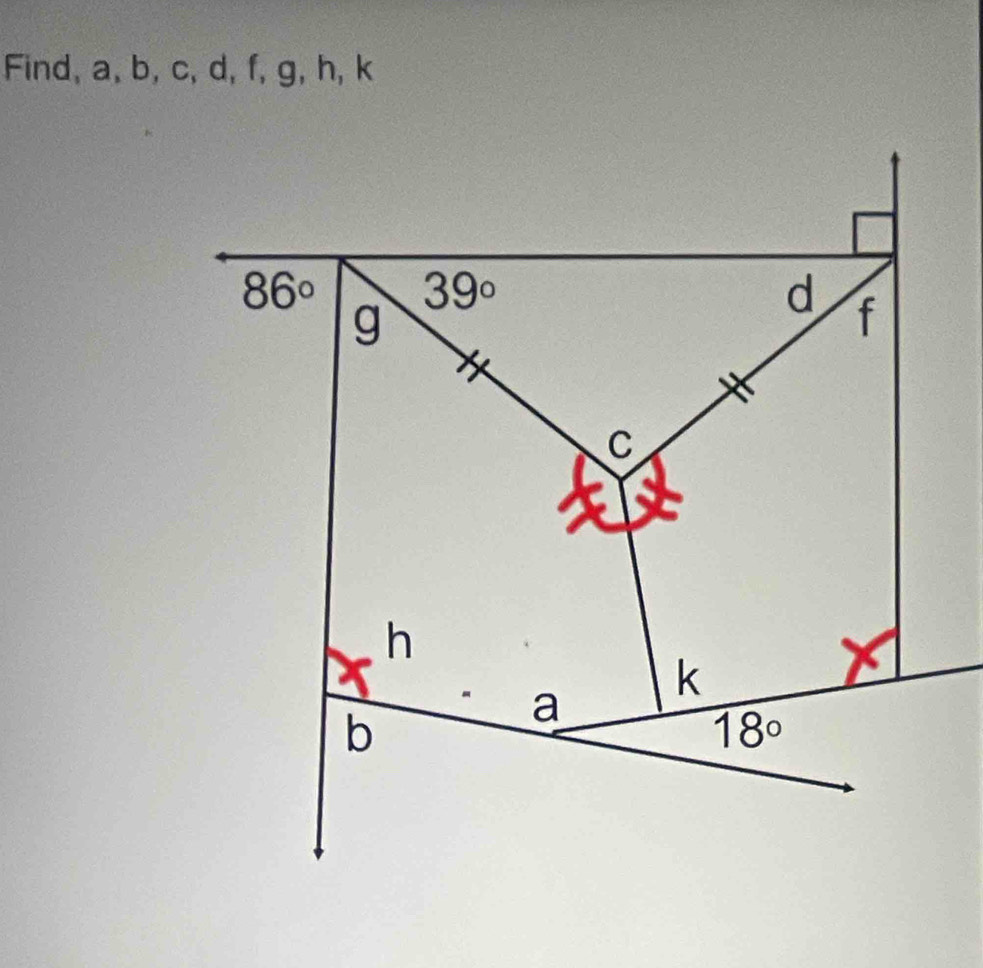 Find, a, b, c, d, f, g, h, k