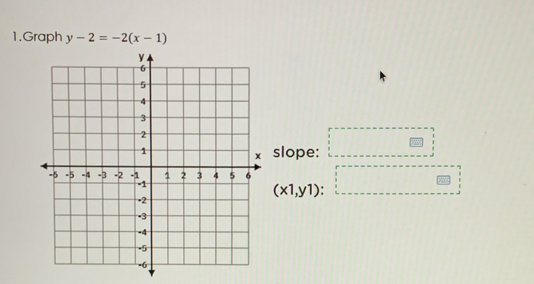 Graph y-2=-2(x-1)
slope:
(x1,y1)