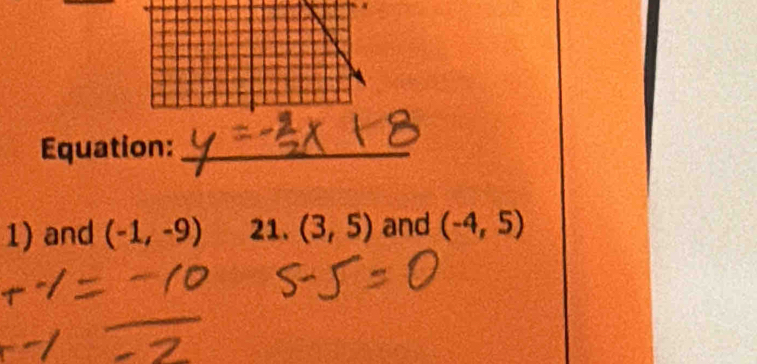 Equation:_ 
1) and (-1,-9) 21. (3,5) and (-4,5)