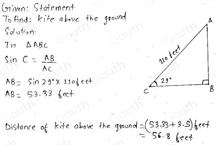 Solved: Bo is flying a kite, holding his hands a distance of 3.5 feet ...