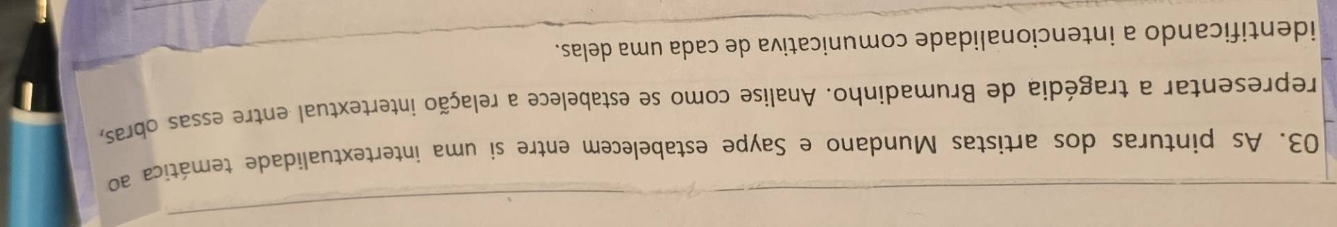 As pinturas dos artistas Mundano e Saype estabelecem entre si uma intertextualidade temática ao 
representar a tragédia de Brumadinho. Analise como se estabelece a relação intertextual entre essas obras, 
identificando a intencionalidade comunicativa de cada uma delas.