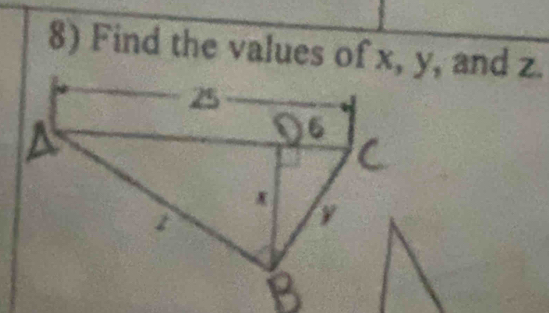 Find the values of x, y, and z.