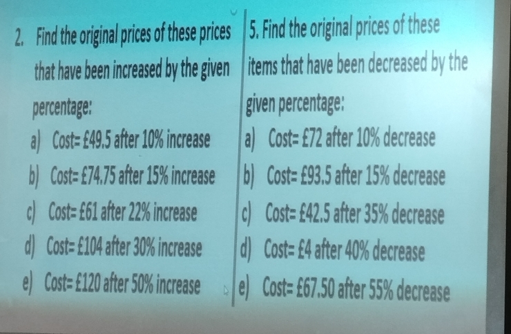 Solved: Find the original prices of these prices 5. Find the original ...