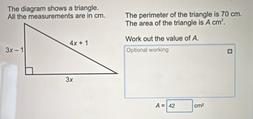 Solved: The diagram shows a triangle. All the measurements are in cm ...