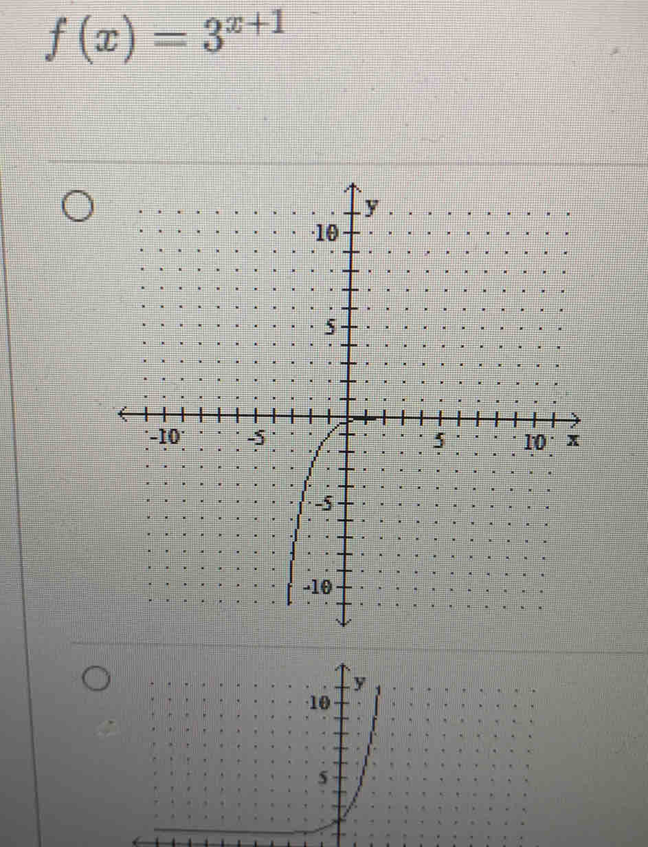 f(x)=3^(x+1). y
· 10
5