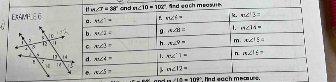 EXA
-64° and m∠ 10=109° find each measure.