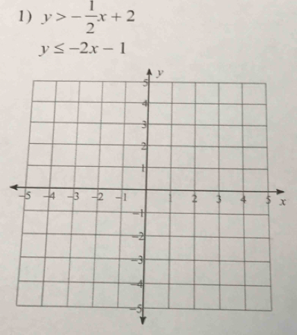 y>- 1/2 x+2
y≤ -2x-1
x