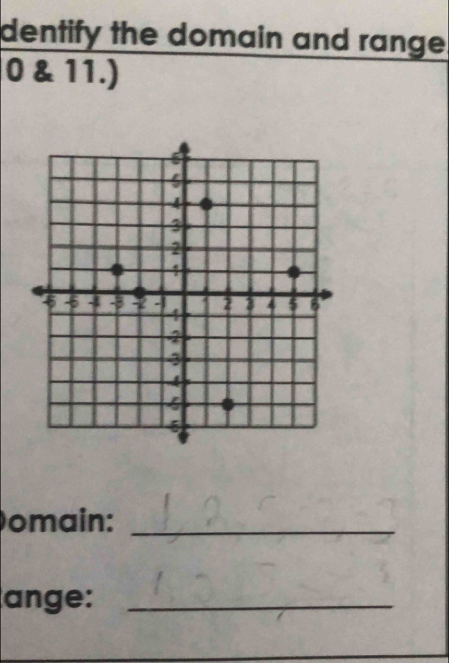 dentify the domain and range. 
0 & 11.) 
omain:_ 
ange:_