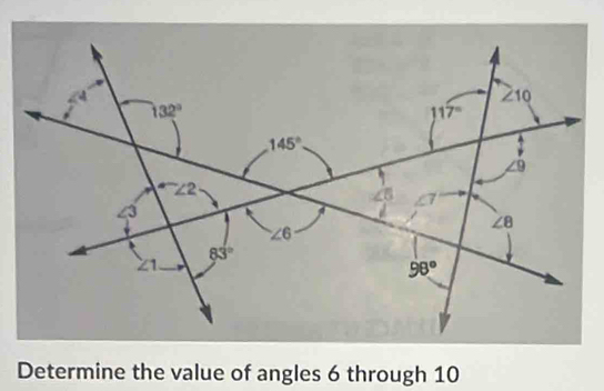 Determine the value of angles 6 through 10