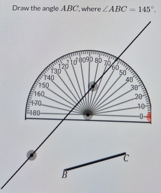 Draw the angle ABC, where ∠ ABC=145°.