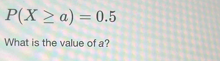 P(X≥ a)=0.5
What is the value of a?