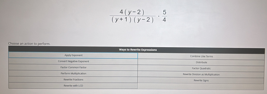  (4(y-2))/(y+1)(y-2) ·  5/4 
Ch