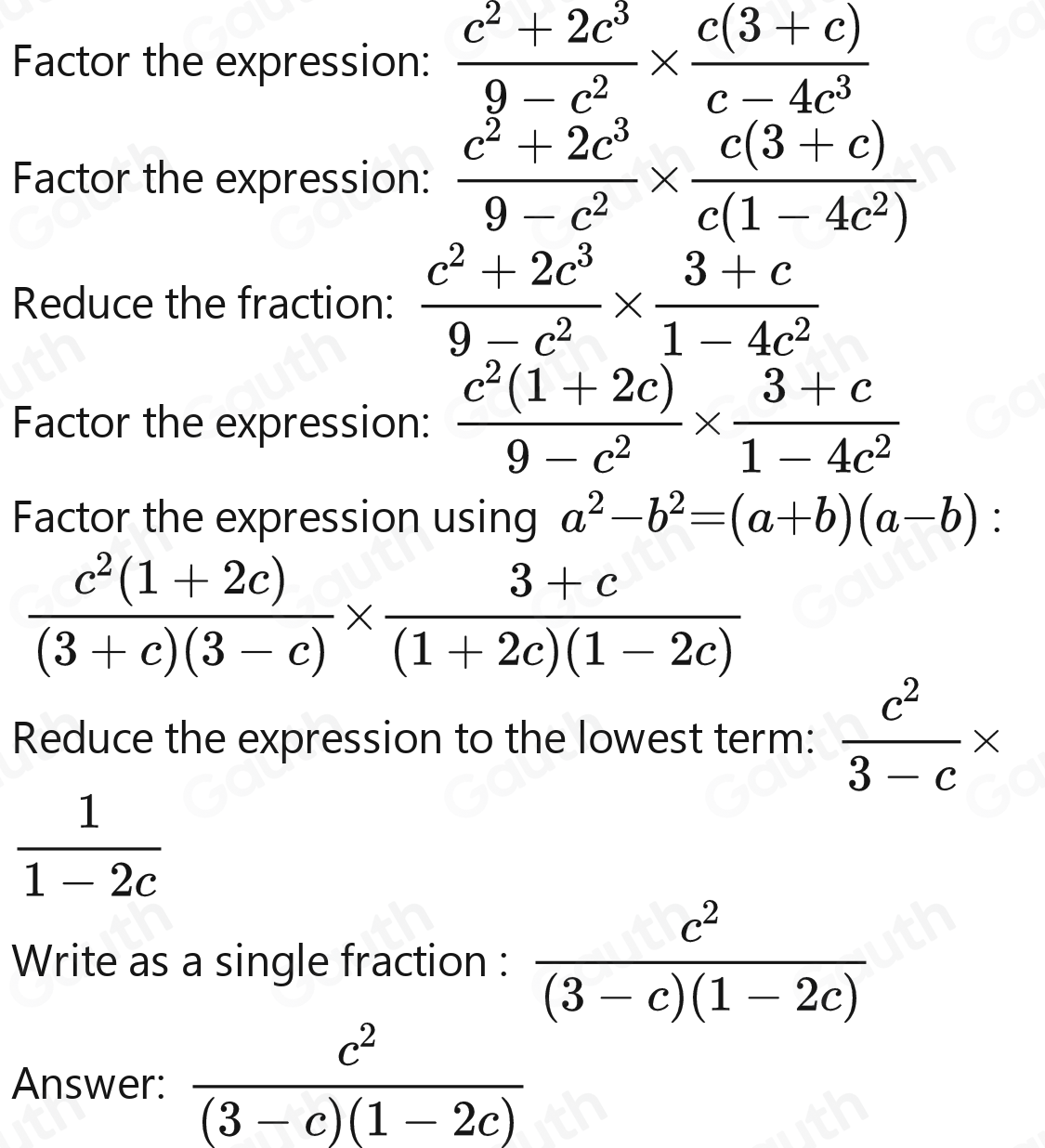 Solved: (c^2+2c^3)/9-c^2 * (3c+c^2)/c-4c^3 [Math]