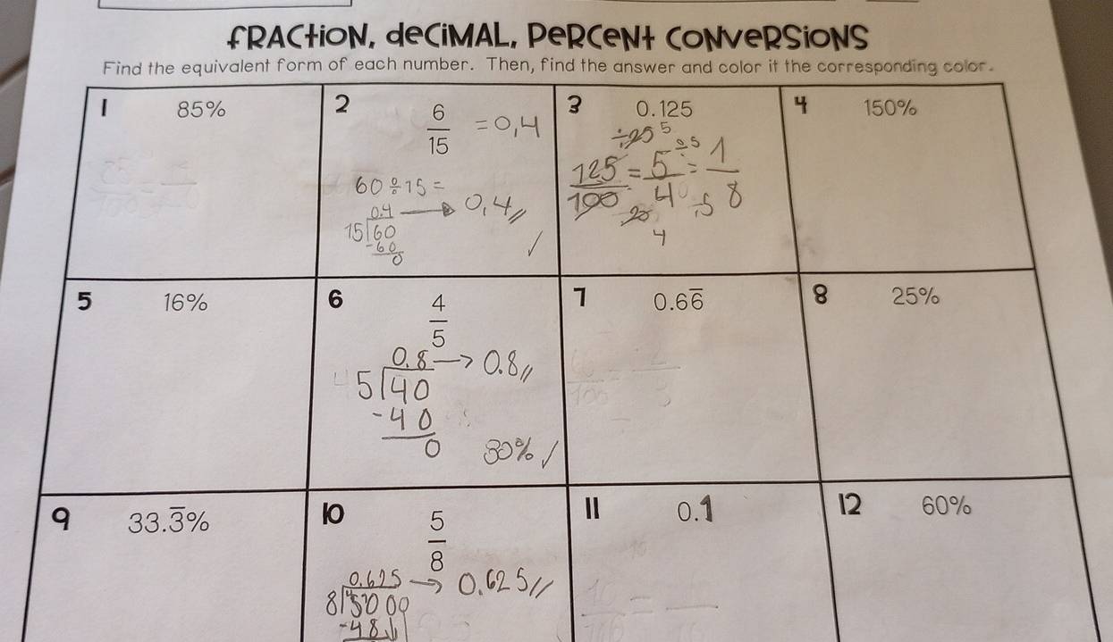 fRACtiON, deCiMAL, PeRCeNt CONveRSiONS