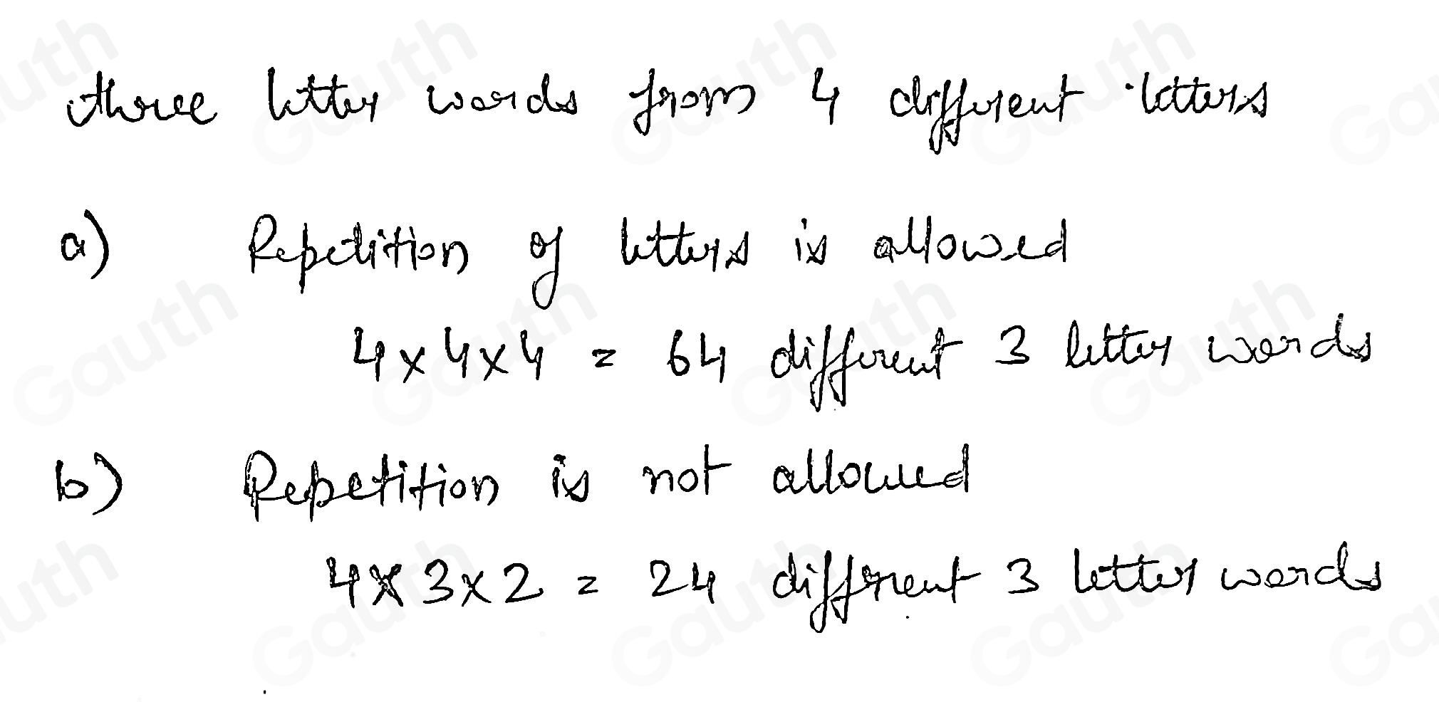 Solved: How many three-letter 'words'' can be made from 4 different ...